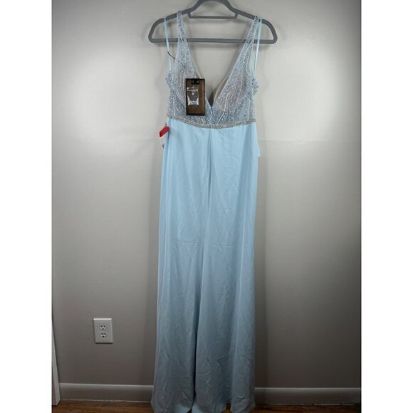 Mac Duggal 11203 Illusion Embellished Sleeveless Peplum Gown Blue Size 6 Prom - Picture 6 of 9